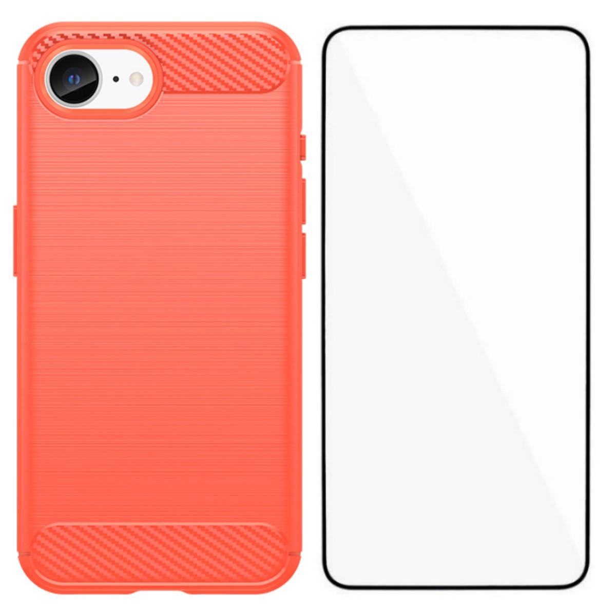 

For iPhone 16e Case with Screen Film WANLONFENG LS Series Big Lens Hole Brushed Texture TPU Phone Cover Red