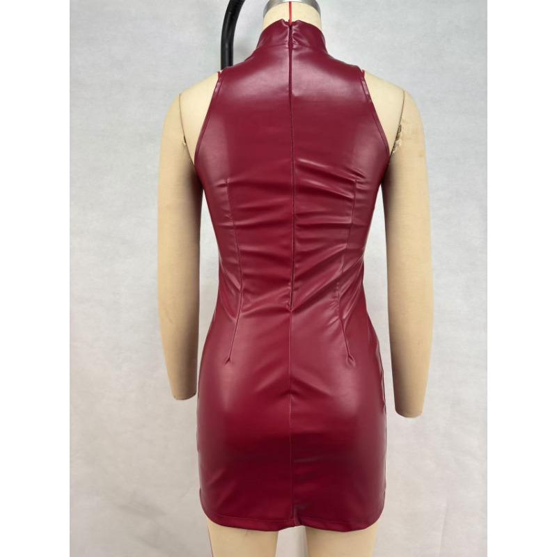 Dámské módní slim šaty podzim/zima PU kůže mini sukně