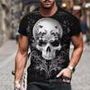 Men's Casual T-Shirt Skull Graphic Black Short Sleeve Crew Neck Tee Cool Streetwear Halloween Fashion Top