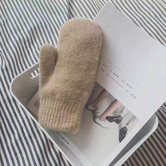 1 Pair Couple Winter Gloves Thickened Plush Knitted Five Fingers Unisex Anti-slip Cold Weather