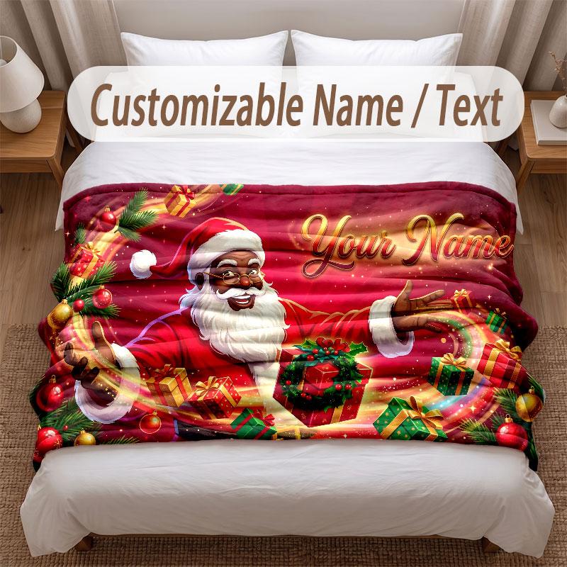 Christmas Theme Soft Blanket Personalized Custom Name Text Print Warm Blanket Home Sofa Bedroom Decor