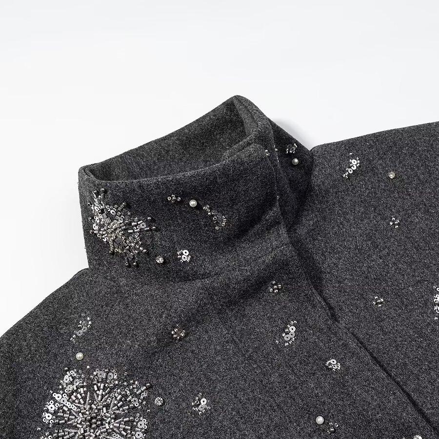 European and American style, new women's clothing, fashionable, casual, printed beaded woolen jacket