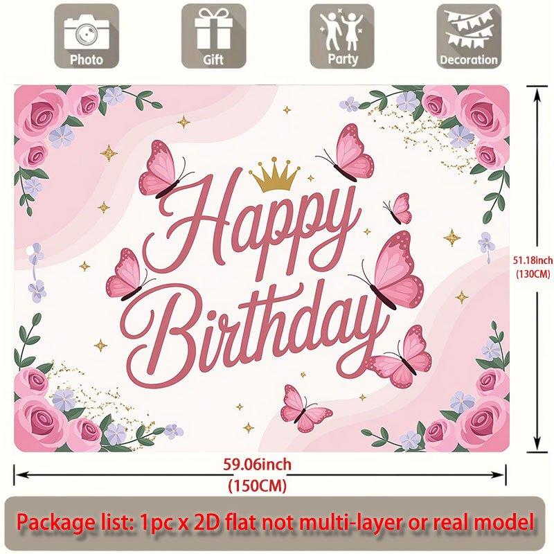 Party Backdrop Pink Flat Butterflies Roses Events Wedding Coming Ceremony Four Event Backdrop Decoration Front Door Decor