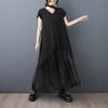 Short Sleeve Plus Size Black Mesh Patchwork Vintage New In Dresses for Women Casual Loose Long Summer Dress