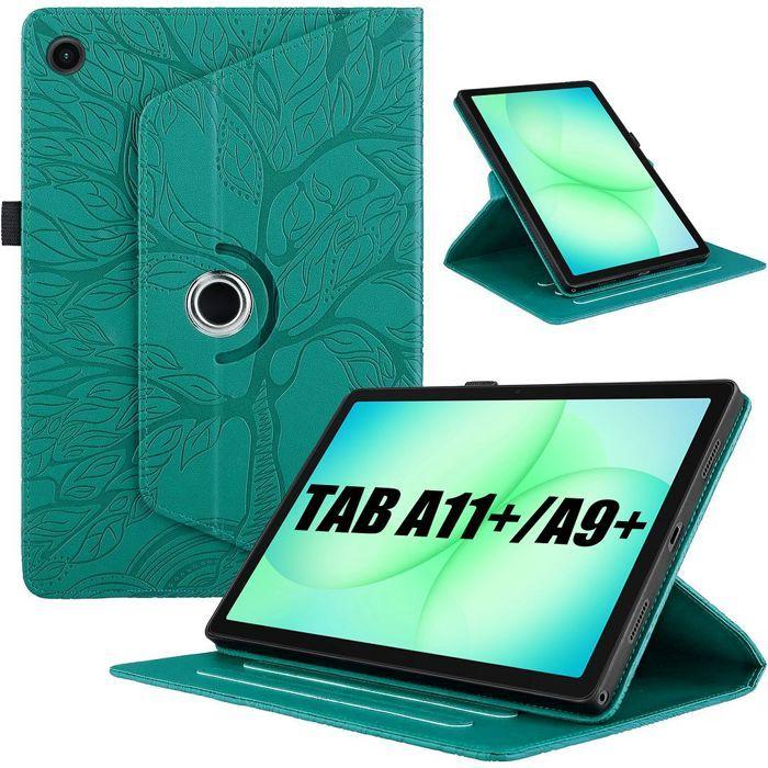 Case for Samsung Galaxy Tab A11 Plus / A9 Plus, Green Synthetic Leather Rotating Cover with Tree Pattern