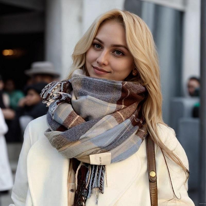 

New Checkered Scarf Women s Winter Scarves Cashmere Scarf Woman Ladies Scarf Warm XWJ10 50X175cm