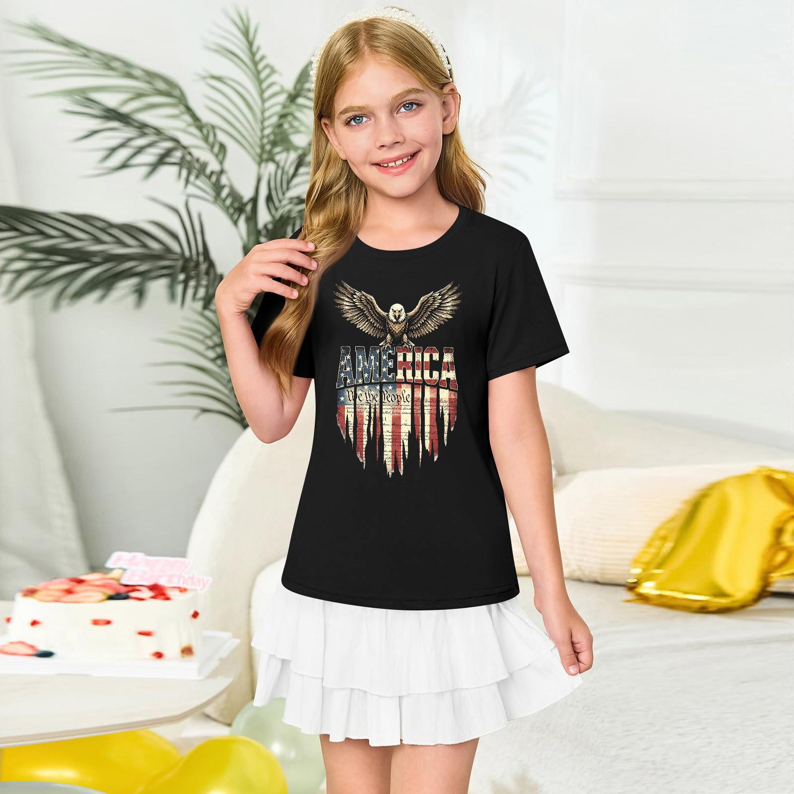 

Girls Short Sleeve T Shirt Crew Neck Casual Tee Printed Graphic Top Comfortable Fit Lightweight Fabric Durable Stitching 100 чёрный
