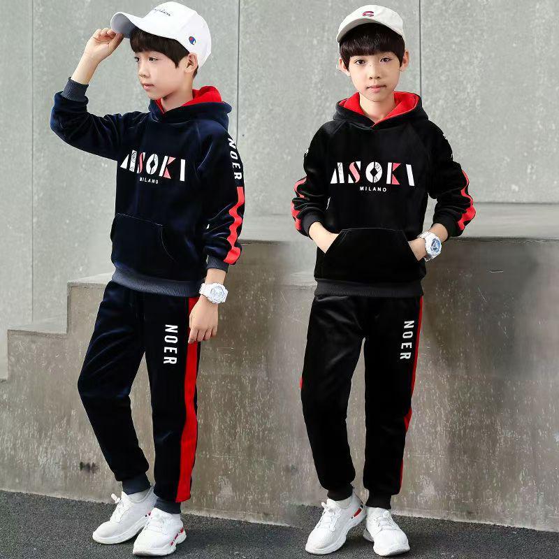 

Autumn/Winter Double-Sided Fleece Boys Suit: Stylish Velvet Two-Piece Set for Medium and Large Children 140 for height 1.25-1.35m