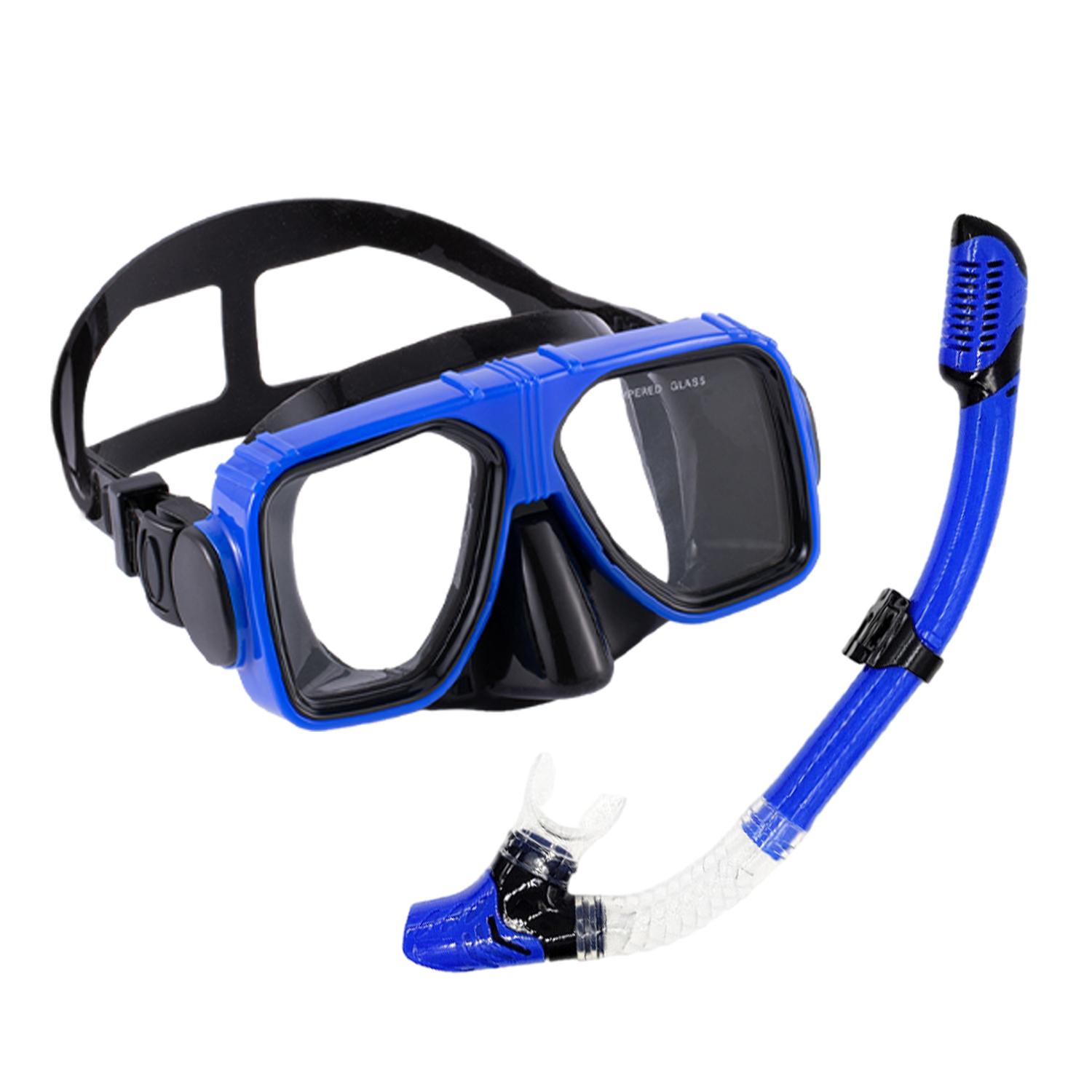 

Дорослі Окуляри для Дайвінгу з Великими Лінзами, Захистом від УФ та Запотівання, Інноваційним Клапаном для Сушіння та Дихальною Трубкою для Комфортного Підводного Досвіду синій