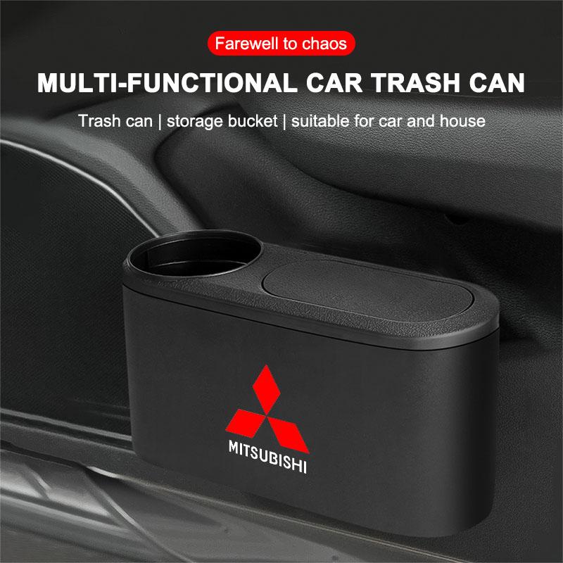 Portable Hanging Mini Car Trash Can Wastebasket Trash Can with Lid For Mitsubishi Outlander I200 Pajero Eclipse ASX Lancer Space Delica Ex