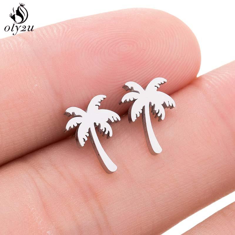 Bohemia Plant Stainless Steel Earrings Women Apple Cherry Leaf Mushroom Flower Stud Earring Piercing Jewelry