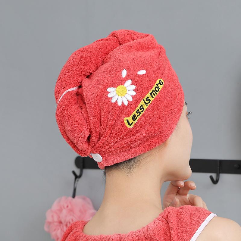 Daisy Coral Velvet Dry Hair Cap Soft and Absorbent Wrapped Head Thickened Shower Cap
