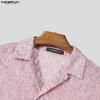 INCERUN Oversized Men Lapel Neck Short Sleeve Tassel Texture Casual Loose Shirts