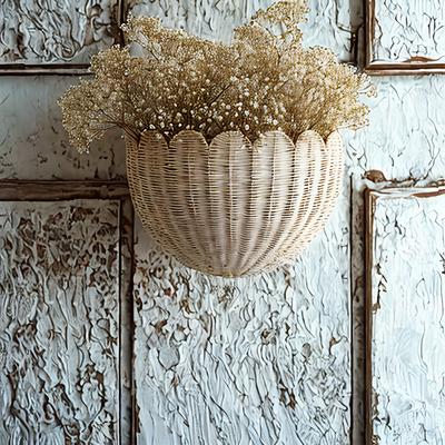 Cesta Colgante de Pared Tejida Cocina Mimbre Imitación Decorativa Revistas Almacenamiento para Maceta Baño Toallas Balcón Restaurante