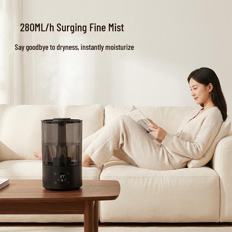 Smart Black Desktop Humidifier: Large Mist, Water Timing, Aromatherapy, Clear Tank for Home Bedroom