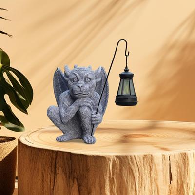 Garden Winged Gargoyle Statue Ornament with Solar Light Waterproof Monster Figurine Decorative
