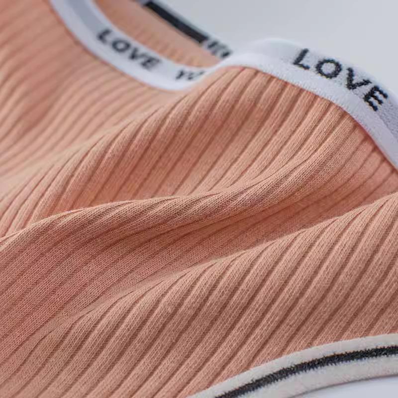 Nahtloser gerippter Baumwoll-Tanga für Damen mit Buchstaben-Bund – Bequeme, atmungsaktive T-Back-Slips