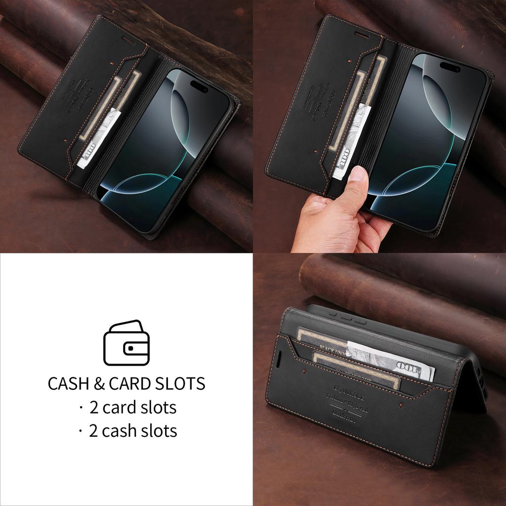 Leather Magnetic FLip Case for iPhone 16 17 Air 15 14 Pro Max 16E 13 12 11 Pro XR XS Max 7 8 Plus SE 2022 Wallet Slot Phone Case