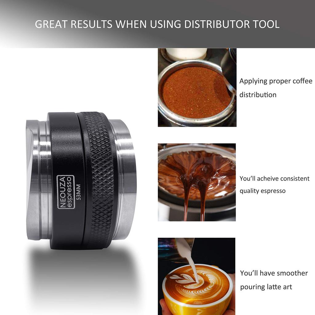 NEOUZA 53mm Coffee Distributor & Tamper 2 in 1, Dual-Head Coffee Leveler Fits 54mm Breville Portafilters, Adjustable Depth - Professional Espresso