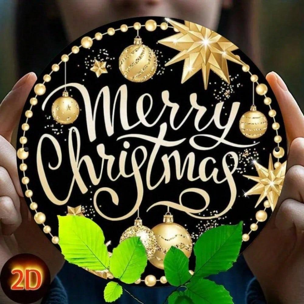 Vintage Round Metal Tin Sign Wall Art Christmas Holiday Decor Home Gift