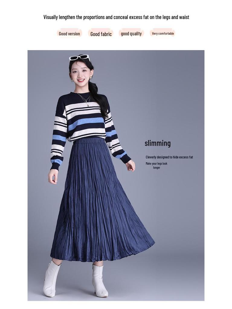 Elegant 2025 Autumn Women’s A-line Pleated Skirt with Elastic Waist – Korean Style