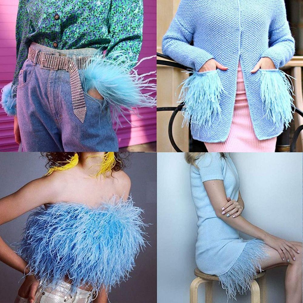 Feather1 Meter Ribbon Tassel Natural Ostrich Feathers 8-10cm Wide Fluffy Texture Ostrich Feathers Trim Sewing Decoration Apparel Fabric