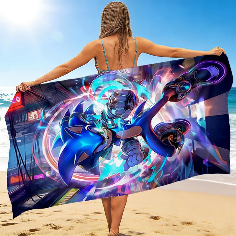 1Pc Sonic Through Neon City Beach Towel, Quick Dry, Multi-Use for Beach Pool Gym Yoga Home Travel, Christmas, Halloween, Xmas Gift Em9291