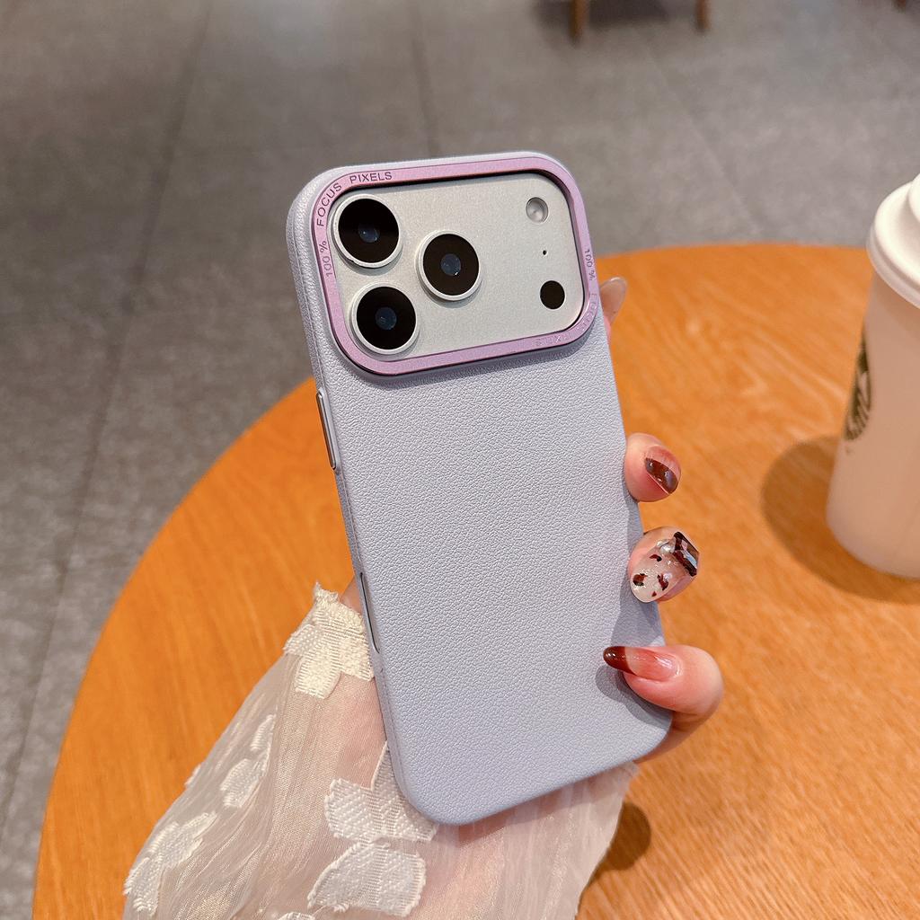 Luxury Matte PU Leather Texture Phone Case for iPhone 17 Air 16 15 14 Plus 13 12 Pro Max Metal Lens Protection Shockproof Cover