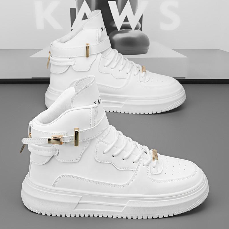 

ins мужская обувь хип-хоп металлические пряжки высокие кожаные ботинки мальчики высокая подошва повседневная белая обувь для фото модная обувь для фотобордов 39 белый