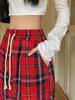 American Retro Red Plaid High Waist Wide-Leg Pants for Women - Autumn/Winter Casual Trousers