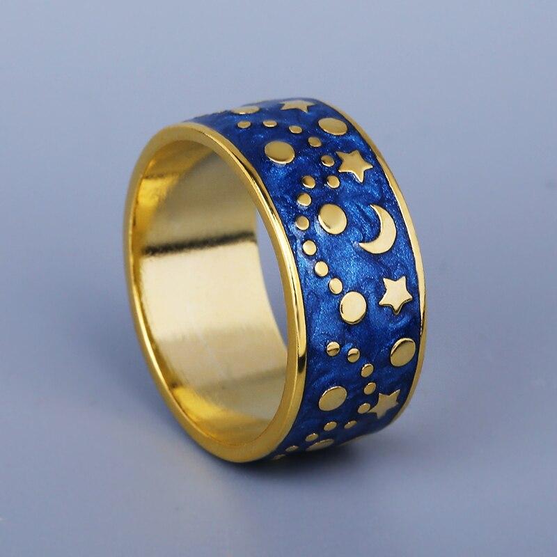 

Креативное женское кольцо для кольца «Ночная звезда», «Луна», эмалированное кольцо ручной работы, женские ювелирные изделия, простое кольцо для пары, ювелирное изделие для вечеринки, подарок 10 золотой