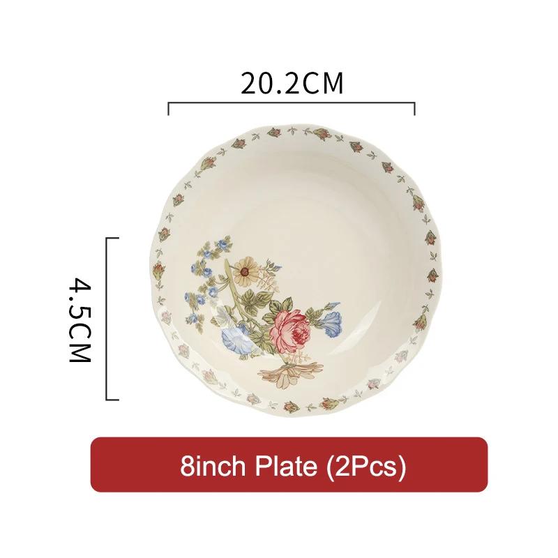 SOLECASA European Style Retro Ceramic Tableware Rose Pattern Bowl Plates Dessert Dish Spaghetti Plate Fruit Salad Bowl household