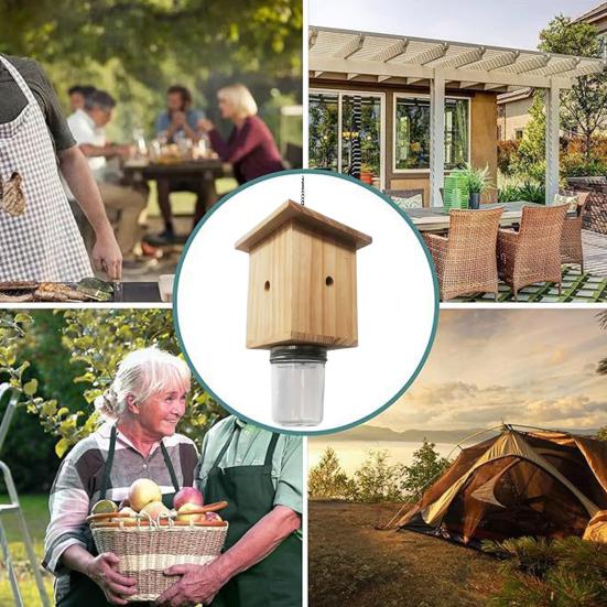 Wooden Bee Trap Box Cube Shape Low-maintenance Insect Trap with Bottle