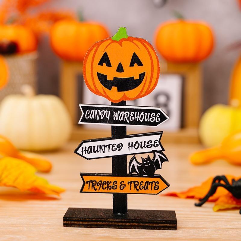 Halloween Wooden Pumpkin Ghost Witch Desk Ornament Creative Table Decor Indoor Party Prop Festival Decoration Spooky Display