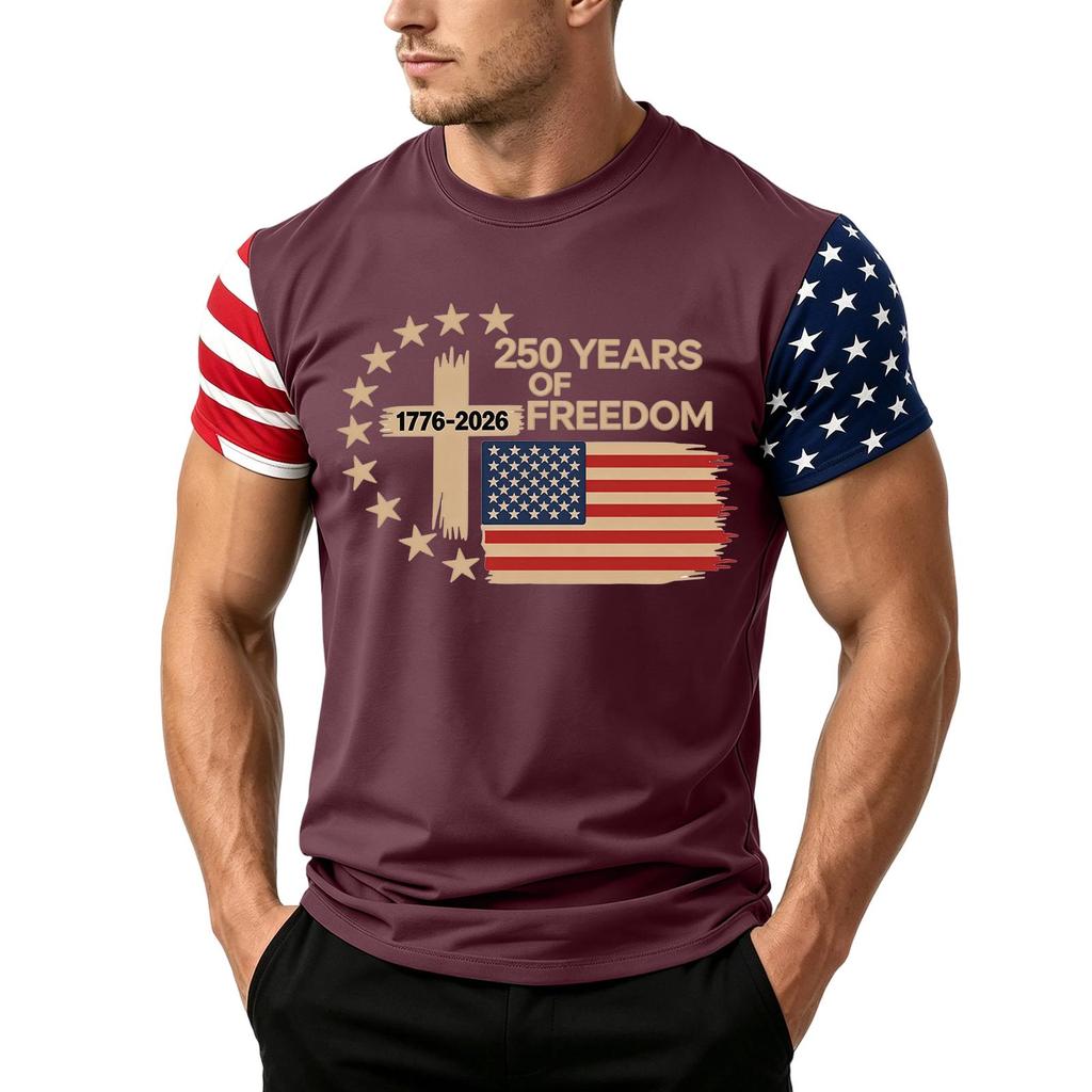 Men's Independence Day Flag Print Short Sleeve T-Shirt, Loose Casual Daily Summer Tops