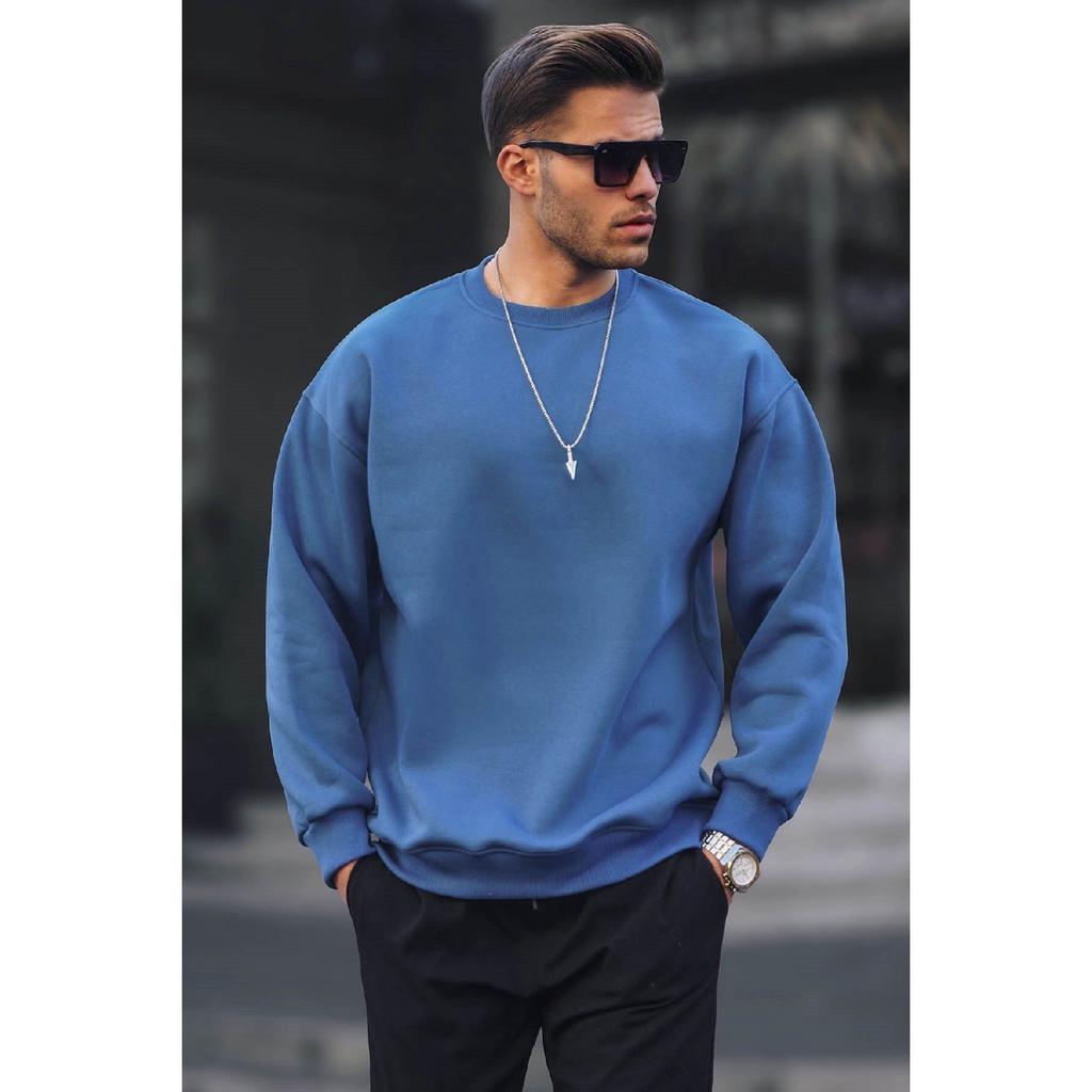 Smoked Rundhals Oversize Basic Herren Sweatshirt 6048