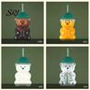 Eco Friendly Sippy Cup Bear Shape with Straw Lid 500ml Heat-Resistant Glass Tumbler Reusable Cold for Iced Coffee Milk Tea Juice