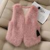 Autumn Winter Faux Fox Fur Vest Short Red Coat for Women Sweet and Warm Tops