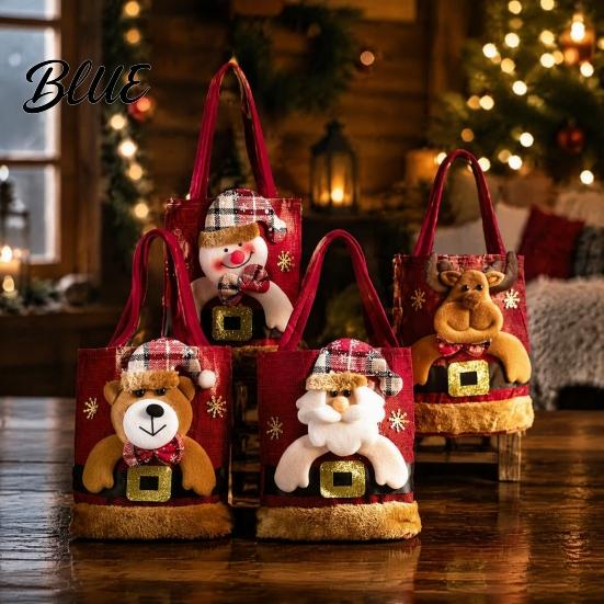 Decorative Christmas Party Favor Bags Tote Bag Santa/Snowman/Elk/Bear 3D Doll Decor Thick Cloth Holiday Candy Treat Holders Fabric Storage Pouch for