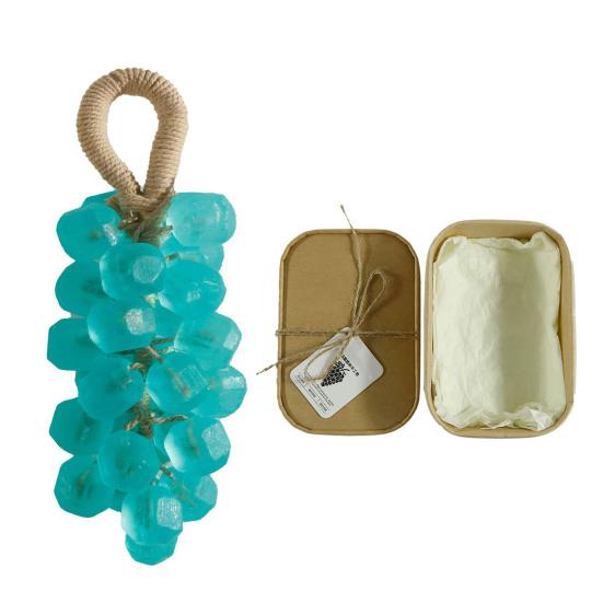 Grape Soap On Rope Handmade Translucent Fruit Shaped Soap Decorative Bathroom Travel Hanging Soap for Shower Sink