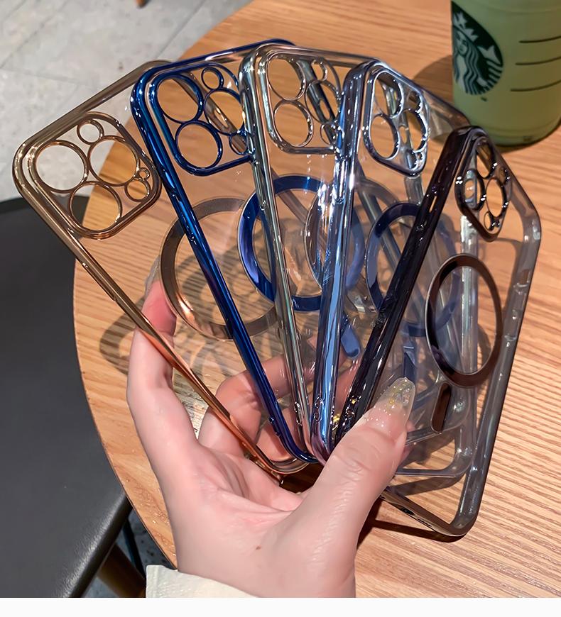 Luksus Plating Klar Magnetisk For Magsafe Trådløs Lade Etui For iPhone 14 13 12 11 Pro Max X XR XS 8 Plus Mykt Silikondeksel