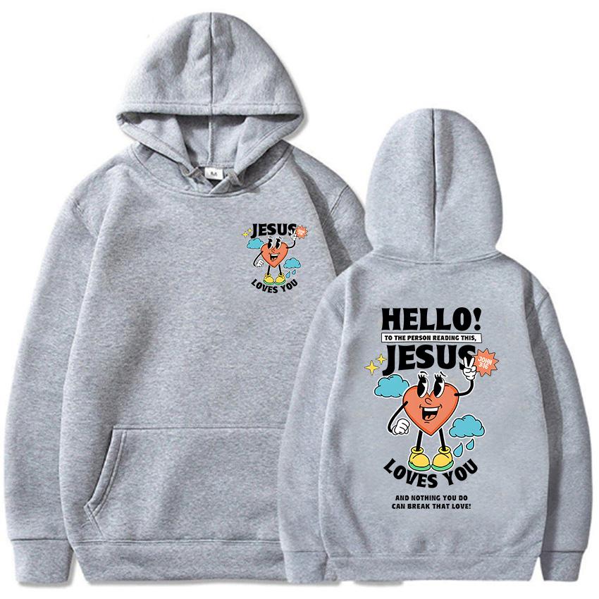 Streetwear Hip Hop Men Clothes Christian Jesus Loves You Bible Verse Sweatshirts Cartoon Graphic Sudaderas Moletom
