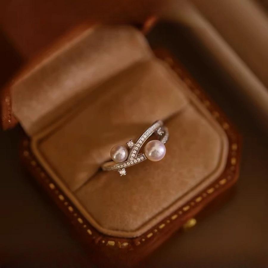 Кольцо с жемчугом Близнецы Женское Ретро-дизайн Простое кольцо