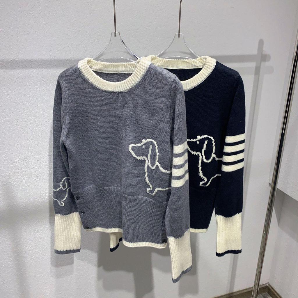 Cartoon Puppy Academic Style Wool Pullover - Women's Autumn/Winter Round Neck Short Sweater