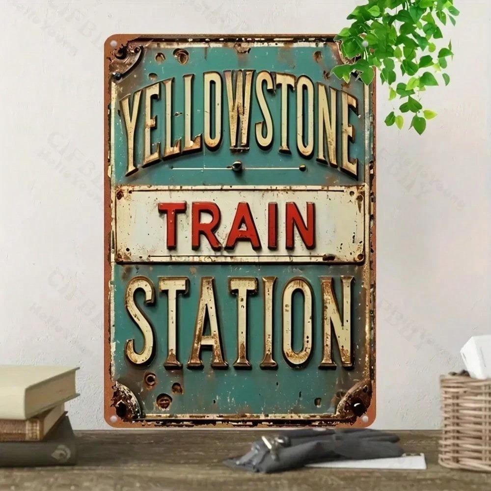 Vintage Train Railway Station Metal Wall Poster, Bar Garage Decor 8x12