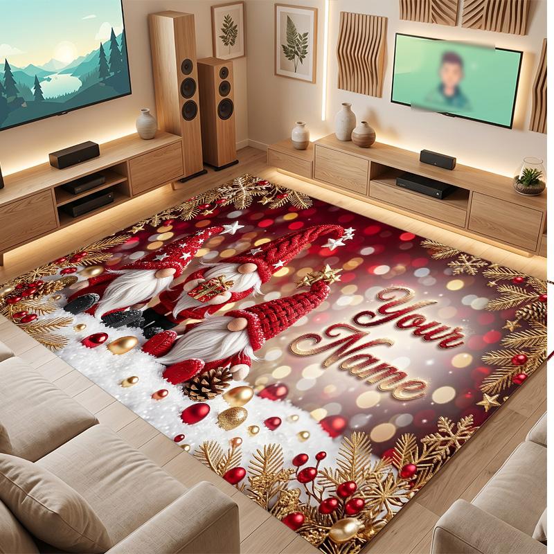 Christmas Theme Soft Crystal Velvet Rug Custom Name & Text Print Non Slip Floor Rug for Bedroom Living Room
