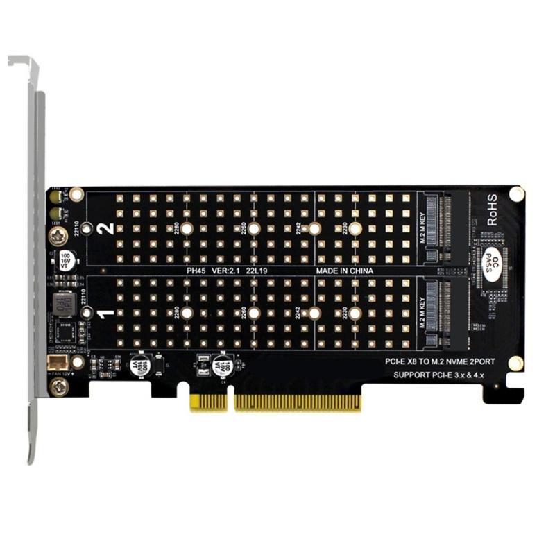Carte d'extension PCIExpress X8 pour 2 contrôleurs RAID M.2 NVME Carte de division PCIE 2 ports NVME M KEY pour 2230 2242 2260 2280 22110