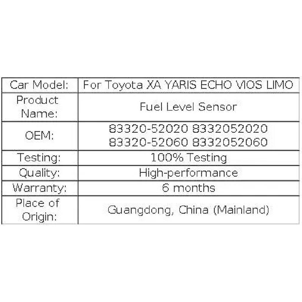 For Toyota XA YARIS ECHO VIOS LIMO Fuel Level Sensor 83320-52020 8332052020 83320-52060 8332052060