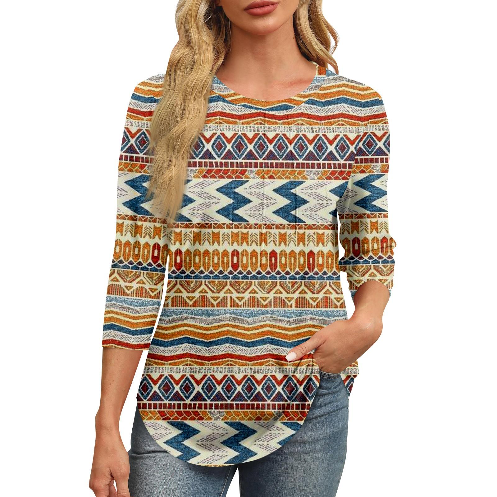 Женская модная футболка с круглым вырезом и рукавом 3/4 с принтом — фото 8