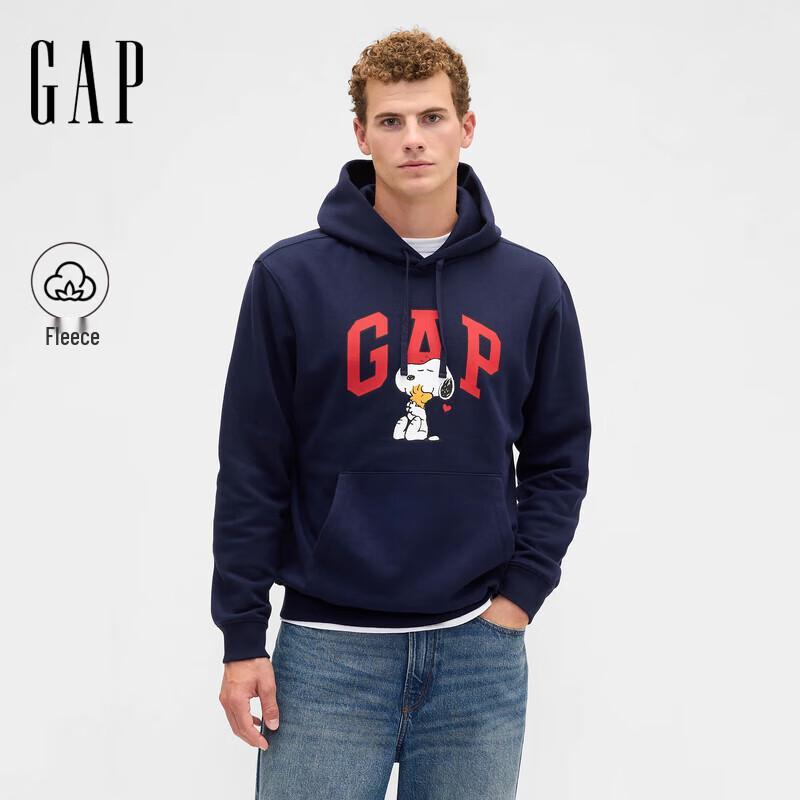 GAP Unisex Cartoon Print Logo Fleece Hooded Sweatshirt
